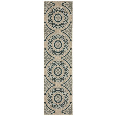 Oriental Weavers Latitude 609X3 Grey/ Teal Indoor/Outdoor Area Rug - 1'10" x 7'6"
