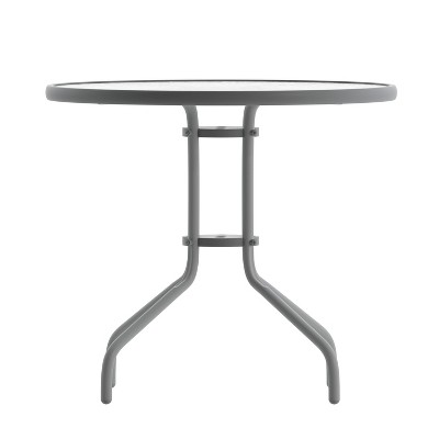 Bellamy 31.5'' Silver Round Tempered Glass Dining Table