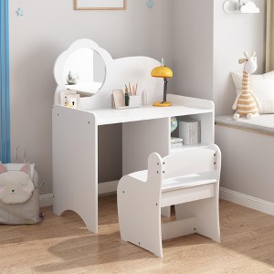 Kid’s Vanity Table Set with Chair & Mirror, Child-Friendly Writing Desk Activity Table Makeup Dressing Table, Playroom Bedroom Furniture - ModernLuxe - 1 of 4