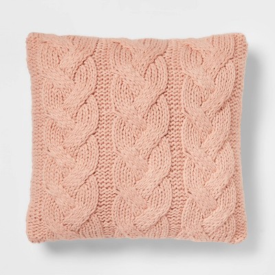 Oversized Chunky Cable Knit Square Throw Pillow Blush - Threshold™