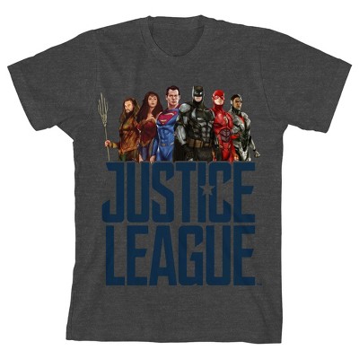 Justice League Movie Group Art Boy's Charcoal Heather T-shirt