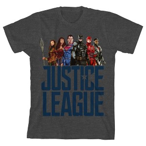 Justice League Movie Group Art Boy's Charcoal Heather T-shirt - 1 of 3