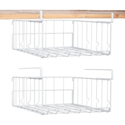 LunaLulinlk 2 Pack Under Shelf Basket, Cabinet Storage Hanging Baskets Organizer Wire Rack Shelves for Kitchen Pantry, White