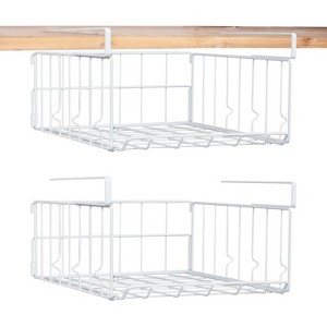 LunaLulinlk 2 Pack Under Shelf Basket, Cabinet Storage Hanging Baskets Organizer Wire Rack Shelves for Kitchen Pantry, White - 1 of 4