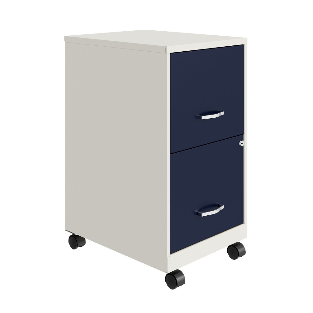 Space Solutions 18" Deep Letter Width Vertical File Cabinet - Pearl White and Navy: 2 Drawer Steel, GreenGuard Certified