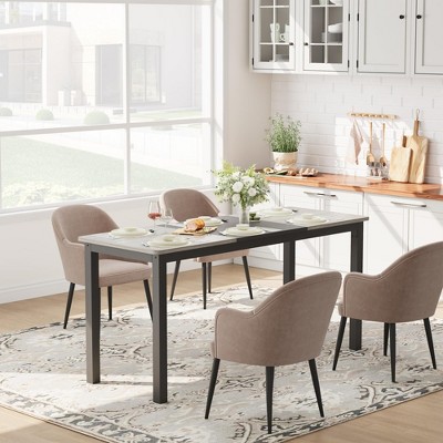 Dining Table for 4 or 6, Wooden Rectangular Kitchen Table with Metal Legs