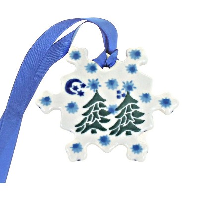 Blue Rose Polish Pottery Evergreen Magic Snowflake Ornament