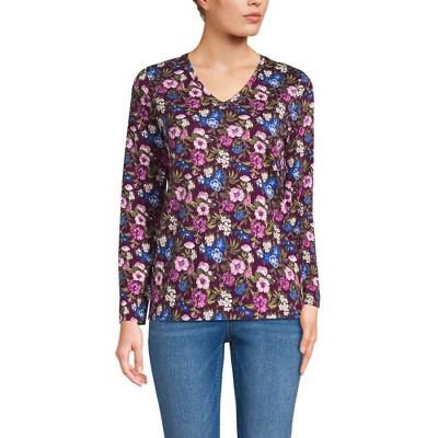 Lands' End Women's Relaxed Supima Cotton Long Sleeve V-Neck T-Shirt
