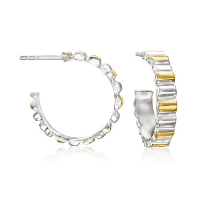 Ross-Simons Two-Tone Sterling Silver Ridged C-Hoop Earrings
