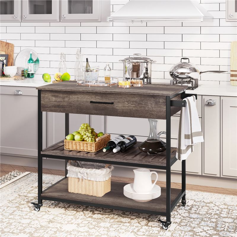 Yaheetech 3-Tier Rolling Kitchen Island Utility Kitchen Cart with Storage Drawer & Shelves, 2 of 9