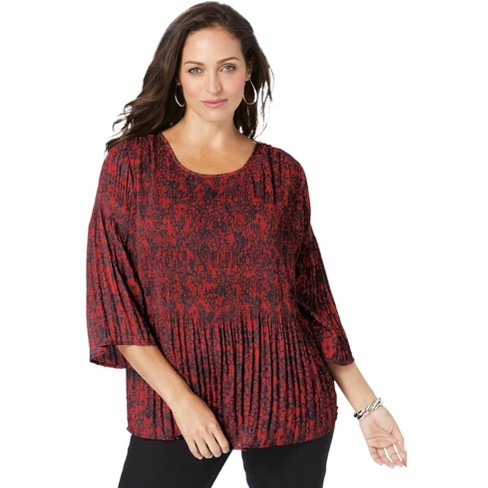 Jessica London Women's Plus Size Pleated Blouse - 24 W, Classic Red ...