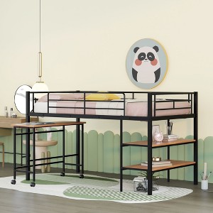 NicBex Twin Bunk Bed with Rolling Desk Metal Bed Frame with Shelves, Ladder and Full Length Guardrail for Bedroom, Dorm, No Box Spring Required - 1 of 4