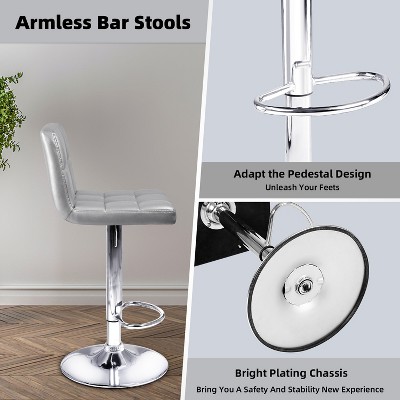 Silver Faux Leather Adjustable Swivel Barstools Set of 2