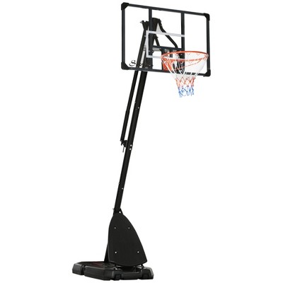 Soozier Portable Basketball Hoop, 9.6-11.5' Adjustable Height Backboard, Basket Goal on Wheels for Indoor Outdoor with Ball Rebounder & Holder