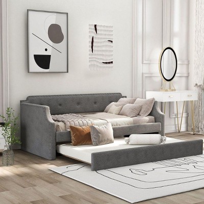 Streamdale Upholstered Daybed with Trundle, Wood Slat Support,Upholstered Frame Sofa Bed, Twin,Gray