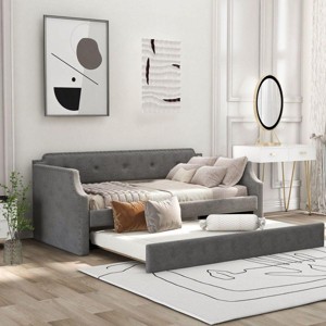 Streamdale Upholstered Daybed with Trundle, Wood Slat Support,Upholstered Frame Sofa Bed, Twin,Gray - 1 of 4