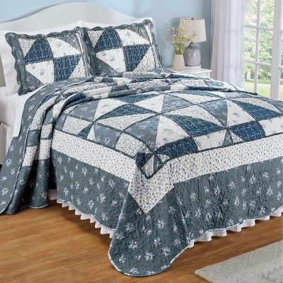 Gray and Navy Full Reversible Patchwork Quilt
