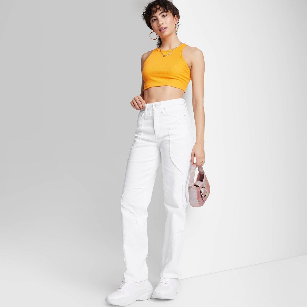 Women's Super-High Rise Frayed Seam Straight Jeans - Wild Fable™ White 0
