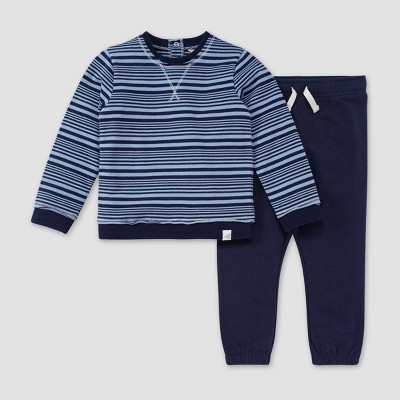 Burt's Bees Baby® Baby French Terry Two-Tone Multi Stripe Sweatshirt & Pants Set - Dark Blue 0-3M