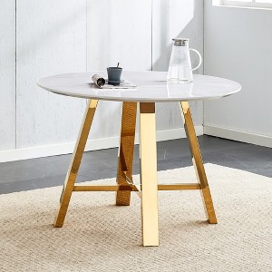 Round Coffee Table Dining Table Modern Cocktail Table Center Table Accent Table with with Metal Legs, Gold+White/Black+Wood-ModernLuxe - 1 of 4