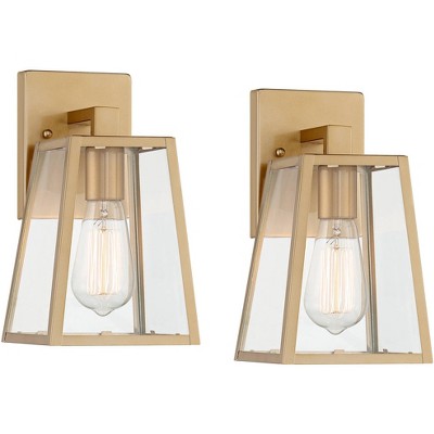 John Timberland Arrington Modern Wall Light Sconces Set of 2 Soft Gold Hardwired 6" Fixture Clear Glass Panels for Bedroom Bathroom Bedside