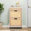 Rattan Shoe Storage Cabinet with 2 Flip Drawers – Hidden Slim Shoe Organizer for Entryway, Farmhouse Boho Narrow Shoe Rack - 4 of 4