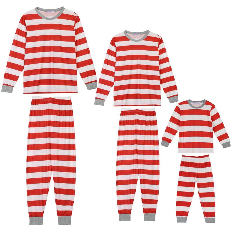 cheibear Striped Winter Xmas Christmas Family Matching Sleepwear Set Red-Stripes, 1 of 6