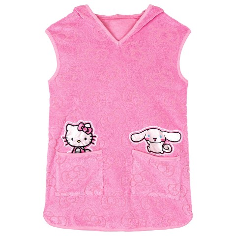 Hello Kitty Little Girls Loop Terry Cloth Hooded Swim Cover Up UPF 50+ Purple 7-8