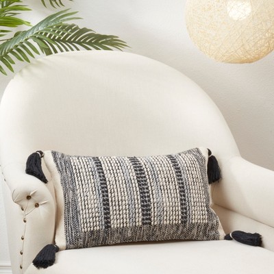 Black and Beige Rectangular Cotton Throw Pillow Cover