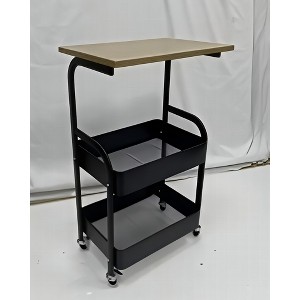 3 Tier Metal Rolling Cart with Wooden Tabletop, Metal Rolling Kitchen Island Cart, Utility Cart Vegetable Storage Rack with Lockable Wheels, White - 1 of 1