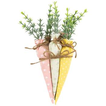 Northlight Fabric Carrot Easter Decorations - 9" - Green and Pink - Set of 5