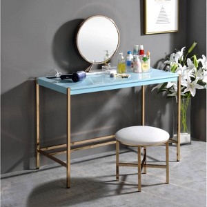 RISOKEYS 42 Inch Writing Desk,Home Office Workstation & Dressing Table with Gold Metal Base & High-Gloss Finish for Professionals,Students - 1 of 4