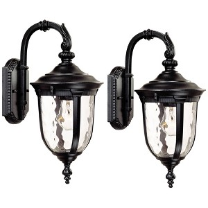 John Timberland Bellagio Vintage Outdoor Wall Light Fixtures Set of 2 Texturized Black Downbridge 16 1/2" Clear Hammered Glass for Post Exterior Barn - 1 of 4