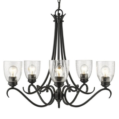 Golden Lighting Parrish 5-Light Chandelier in Matte Black with Seeded Glass