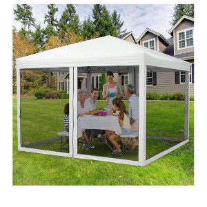 White 10 X 10 FT Pop Up Canopy, Heavy Duty Party Tent With Mosquito Netting, Height Adjustable Instant Sun Shade, Portable Screen Shelter With Roller - 1 of 4