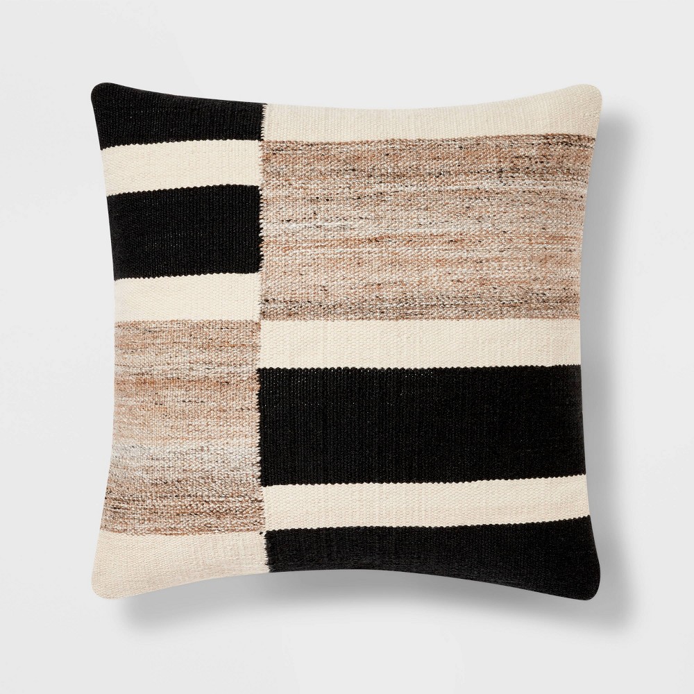 Photos - Pillow Oversized Blocked Woven Square Throw  Black - Threshold™