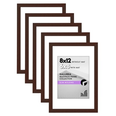 Americanflat 8x12 Picture Frame in Mahogany - Displays 6x8 With Mat and 8x12 Without Mat - Set of 5 Frames with Sawtooth Hanging Hardware