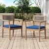 Lyngins 2-Pack Acacia Wood Patio Accent Chair, Teak-Look Finish Outdoor Dining Chair, Beige Rope + 2" Cushion, All-Weather Patio Furniture for Garden - 2 of 4