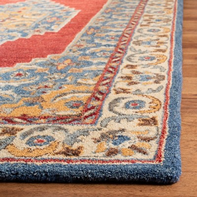 Heirloom Blue and Red Square Tufted Wool Rug 6' x 6'
