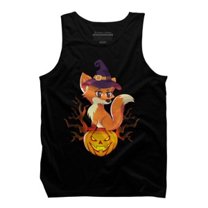 Men's Design By Humans Cute Witch Fox With Jack O Lantern Halloween Shirt By thebeardstudio Tank Top - 1 of 4