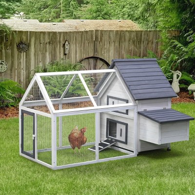 LAOTIES 65" Wooden Chicken Coop with Nesting Box And Run,Outdoor Hen House with Tray And Roosting Bars