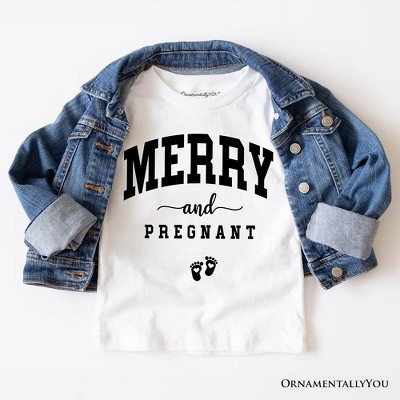 Merry and Pregnant T‑Shirt, Baby Announcement Christmas Tee for New Mom White 2XL