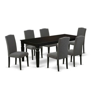 HomeStock 7-Piece Rectangle Black Finish Solid Wood Top Dining Table with 6 Parson-Chairs - 1 of 4