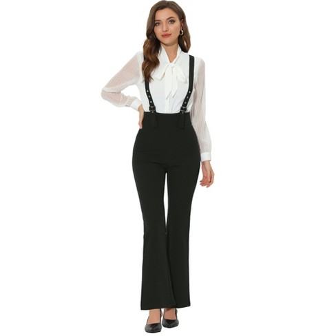 Allegra K Women's High Waist Overalls Bell Bottom Pants Suspenders Jumpsuit  Black X-Small