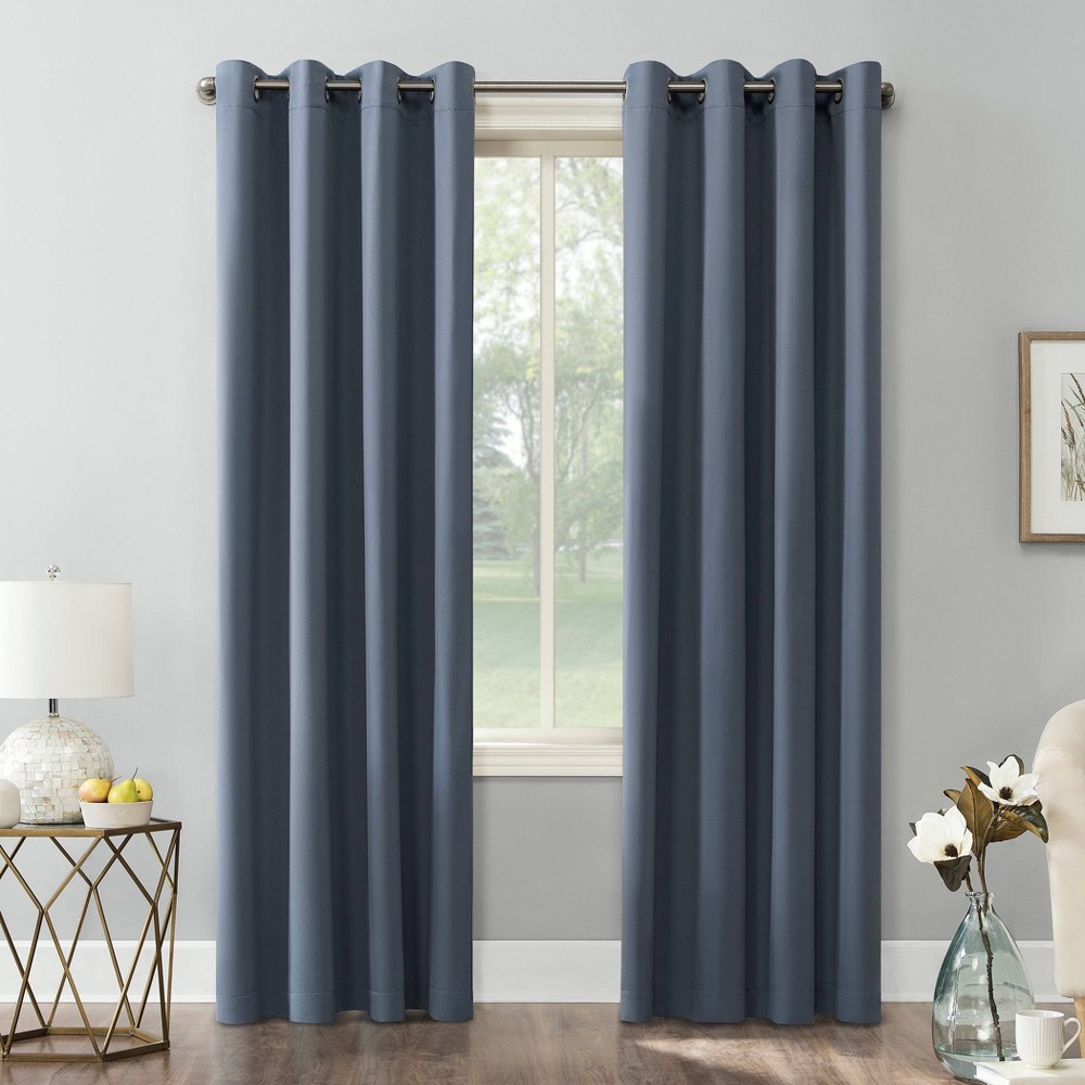 Photos - Curtains & Drapes 54"x95" Sun Zero Blackout Kenneth Energy Saving Grommet Curtain Panel Blue