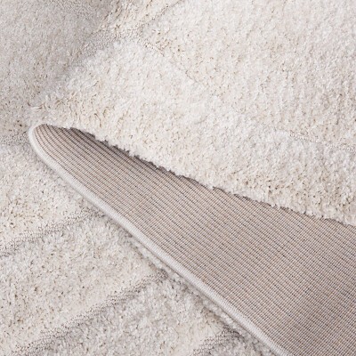 Cream Beige Rectangular Shag 6' x 9' Synthetic Rug