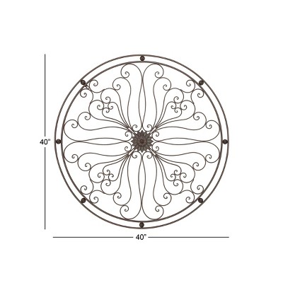 Bronze Radial Scroll Round Metal Wall Sculpture, 40"