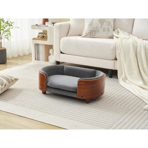 VASIP  Elevated Dog Bed with Wood Back,Small Pet Sofa with Solid Wood Leg, Velvet Cushion ,Modern Design for Small Dogs,Light Gray - 1 of 4