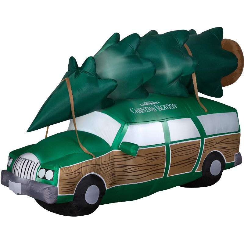 Gemmy Christmas Airblown Inflatable NLCV Station Wagon w/Tree w/LEDs Scene WB, 5 ft Tall, Green, 1 of 3