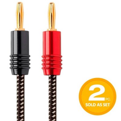 Monoprice Premium Braided Speaker Wire 14AWG - 6 Feet - 2 Pack | With Gold Plated Banana Plug Connectors - Affinity Series